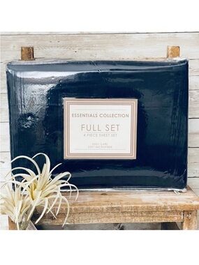 NWT Vintage Essentials Collection Full Navy Blue  4 Pc Soft microfiber Sheet Set